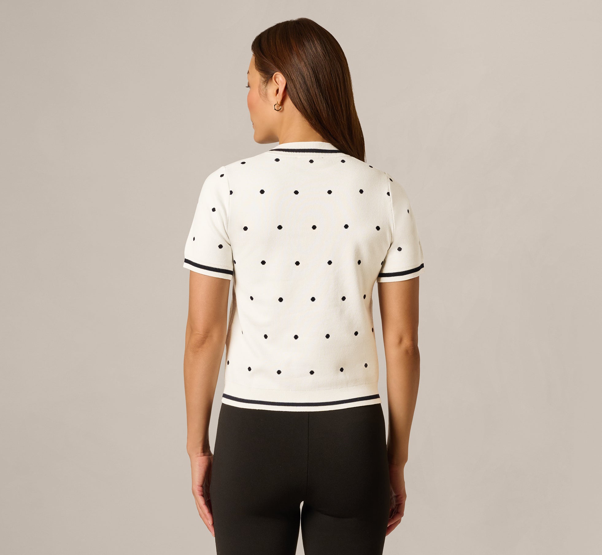 White Short Sleeve Chain Patterned Knit Top - Adrianna Papell