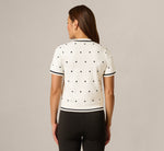 Short Sleeve Chain Patterned Knit Top In Ivory Navy Medium Simple Dot 6