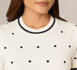 Short Sleeve Chain Patterned Knit Top In Ivory Navy Medium Simple Dot 4