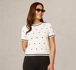 Short Sleeve Chain Patterned Knit Top In Ivory Navy Medium Simple Dot 1