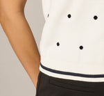 Short Sleeve Chain Patterned Knit Top In Ivory Navy Medium Simple Dot 5