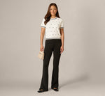 Short Sleeve Chain Patterned Knit Top In Ivory Navy Medium Simple Dot 2