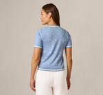 Short Sleeve Chain Patterned Knit Top In Classic Blue Medium Simple Dot 6