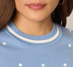 Short Sleeve Chain Patterned Knit Top In Classic Blue Medium Simple Dot 4