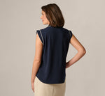 Cap Sleeve Tie Neck Blouse In Blue Moon Ivory 6