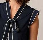 Cap Sleeve Tie Neck Blouse In Blue Moon Ivory 4