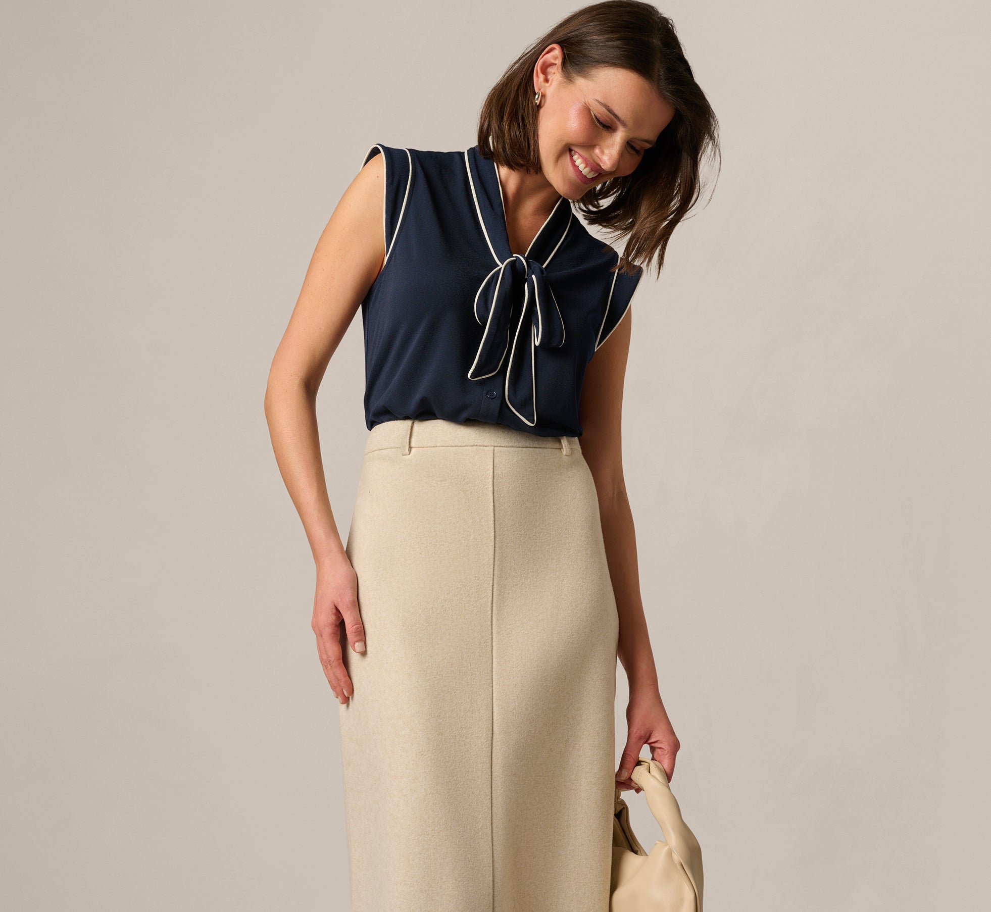 Cap Sleeve Tie Neck Blouse In Blue Moon Ivory 1
