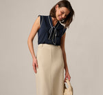 Cap Sleeve Tie Neck Blouse In Blue Moon Ivory 1
