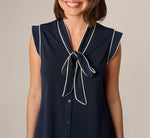 Cap Sleeve Tie Neck Blouse In Blue Moon Ivory 5