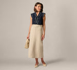 Cap Sleeve Tie Neck Blouse In Blue Moon Ivory 2