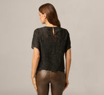 Short Sleeve Sheer Embroidered Lace Top In Black 6