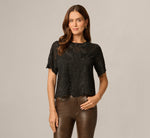 Short Sleeve Sheer Embroidered Lace Top In Black 3
