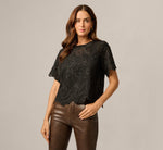 Short Sleeve Sheer Embroidered Lace Top In Black 1
