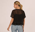 Short Sleeve Pintuck Lace Top In Black 6