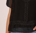 Short Sleeve Pintuck Lace Top In Black 4