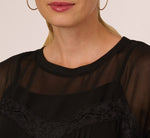 Short Sleeve Pintuck Lace Top In Black 5