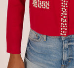 Rhinestone Pearly Cardigan Sweater In Haute Red 5