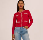 Rhinestone Pearly Cardigan Sweater In Haute Red 2