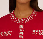 Rhinestone Pearly Cardigan Sweater In Haute Red 6