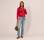 Rhinestone Pearly Cardigan Sweater In Haute Red 3