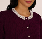 Pearly Trim Cable Knit Cardigan Sweater In Raisin 5