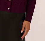 Pearly Trim Cable Knit Cardigan Sweater In Raisin 6
