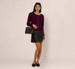 Pearly Trim Cable Knit Cardigan Sweater In Raisin 3