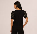 Puff Sleeve Pearly Embellished Sweater In Black 7