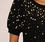 Puff Sleeve Pearly Embellished Sweater In Black 5