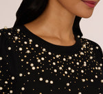 Puff Sleeve Pearly Embellished Sweater In Black 6