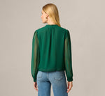 Long Sleeve Chiffon Ruffle Lace Trim Blouse In Botanical Garden 6