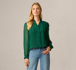 Long Sleeve Chiffon Ruffle Lace Trim Blouse In Botanical Garden 3
