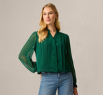 Long Sleeve Chiffon Ruffle Lace Trim Blouse In Botanical Garden 1