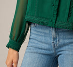 Long Sleeve Chiffon Ruffle Lace Trim Blouse In Botanical Garden 5