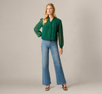 Long Sleeve Chiffon Ruffle Lace Trim Blouse In Botanical Garden 2