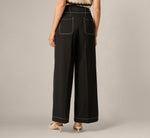 Topstitch Wide Leg Paperbag Pant With Belt In Black Ivory 5