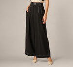 Topstitch Wide Leg Paperbag Pant With Belt In Black Ivory 2