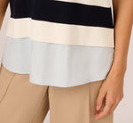 Striped Sweater Vest Cap Sleeve Collared Twofer Shirt In Navy Ivory Stripe W  Chambray 4