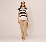 Striped Sweater Vest Cap Sleeve Collared Twofer Shirt In Navy Ivory Stripe W  Chambray 1