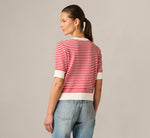 Short Sleeve Metallic Button Cardigan Sweater In Ivory Red 7