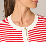Short Sleeve Metallic Button Cardigan Sweater In Ivory Red 5