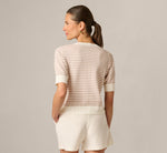 Short Sleeve Metallic Button Cardigan Sweater In Ivory Sand Dune 6