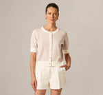 Short Sleeve Metallic Button Cardigan Sweater In Ivory Sand Dune 3