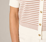 Short Sleeve Metallic Button Cardigan Sweater In Ivory Sand Dune 5