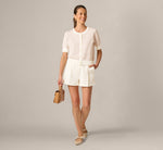 Short Sleeve Metallic Button Cardigan Sweater In Ivory Sand Dune 2