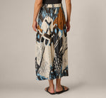 Printed Side Slit A Line Midi Skirt In Blue Diamond Tiki 5