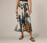 Printed Side Slit A Line Midi Skirt In Blue Diamond Tiki 2