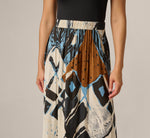 Printed Side Slit A Line Midi Skirt In Blue Diamond Tiki 3