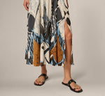 Printed Side Slit A Line Midi Skirt In Blue Diamond Tiki 4