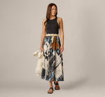Printed Side Slit A Line Midi Skirt In Blue Diamond Tiki 1